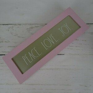 Rae Dunn Pink PEACE LOVE JOY Wooden Sign Farmhouse Holiday Decor 14x5x2 2020